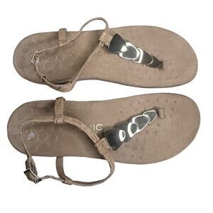 VIONIC Women's 9 Rest Miami Supportive Sandal Thong Ankle Strap Tan Gold Cork